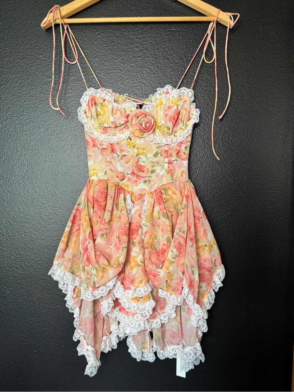 For Love & Lemons Elea Asymmetrical Mini Dress Peach XS NWT - Picture 3 of 10